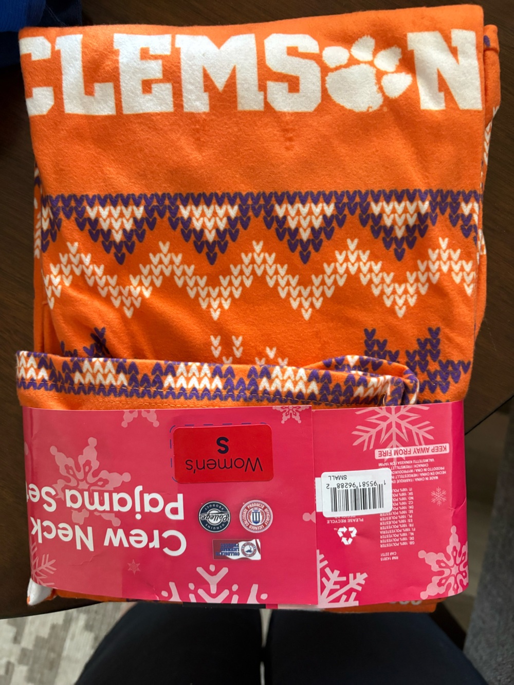 FOCO Clemson Tigers Womens Crew Neck Fleece Pajama Set Long Sleeve S